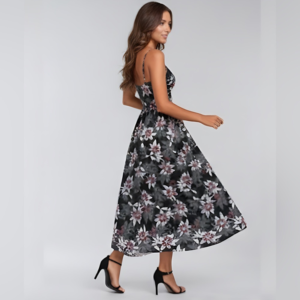 Black Boho Floral Print Twist Front Cami Dress - Picture 3 of 10